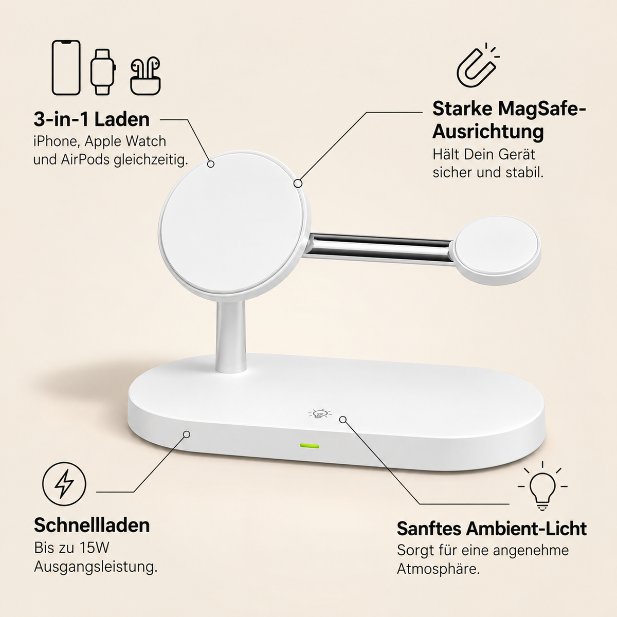 Aura – Eleganter 3-in-1 Magnet-Ladeständer