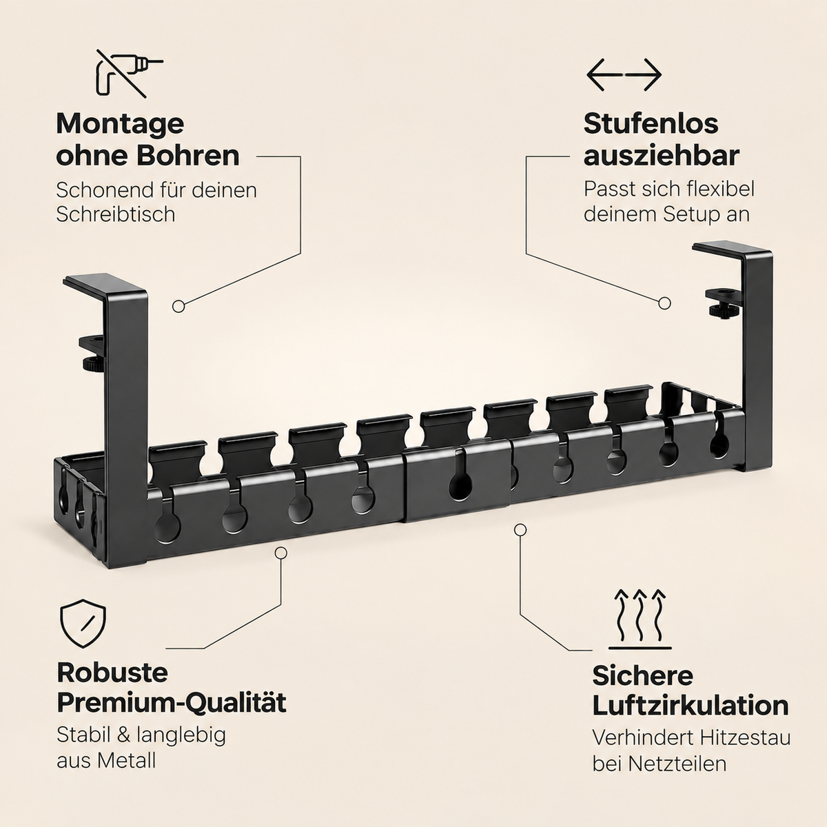 DeskFlow – Ausziehbares Kabelmanagement-System