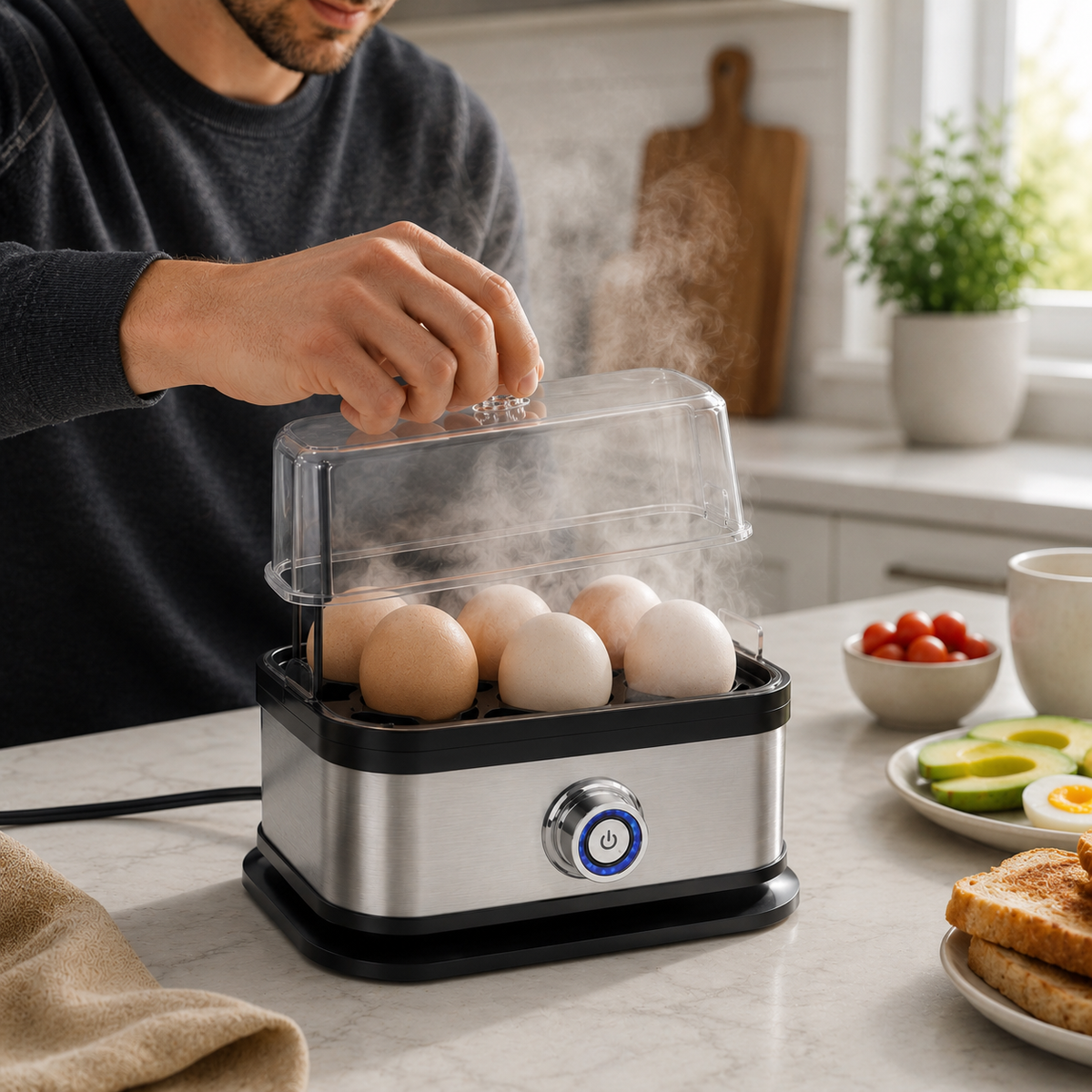 SunnyCook – Elektrischer Eierkocher | Perfektes Frühstück für bis zu 6 Eier