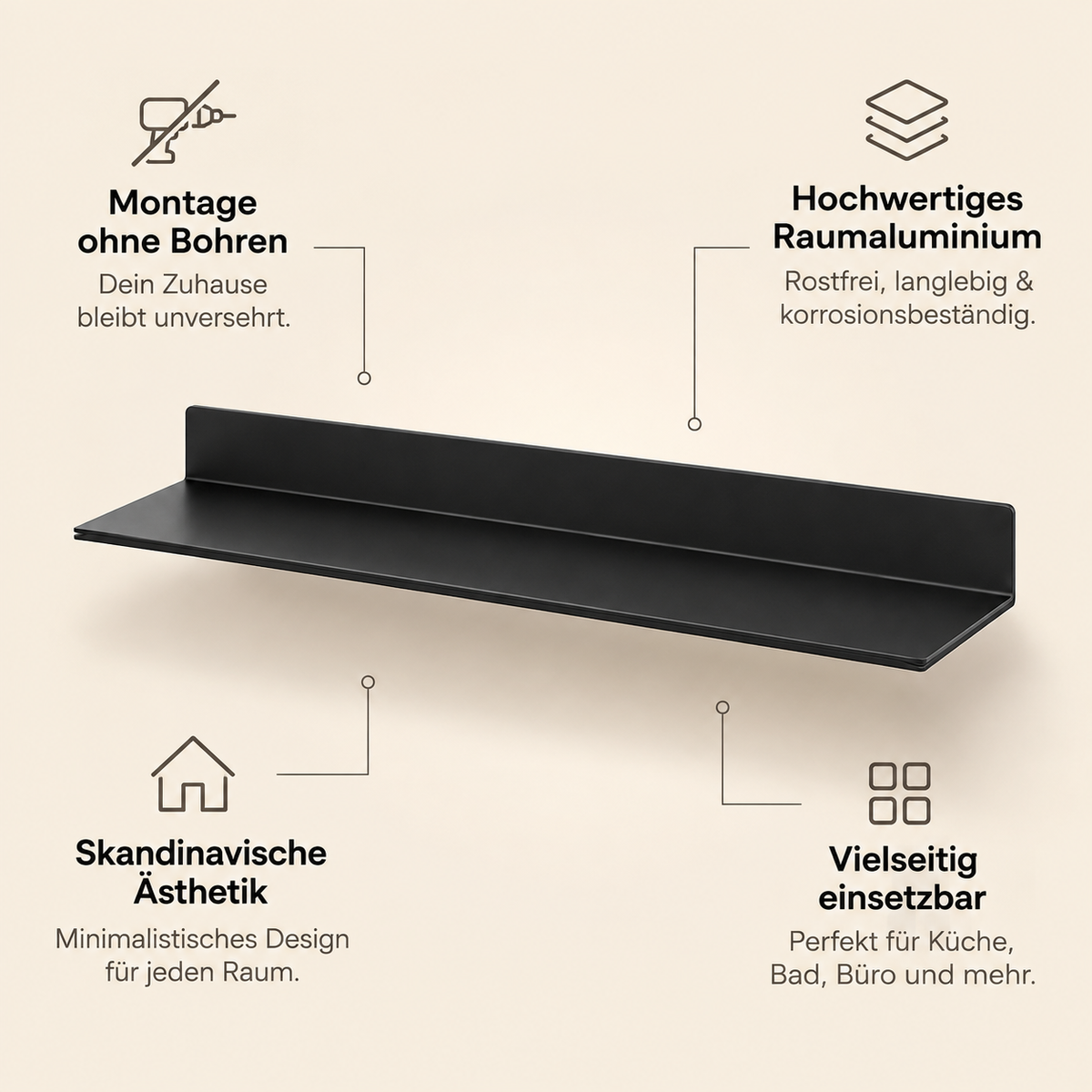 PureLine – Schwebendes Wandregal – Stabil & Bohrfrei