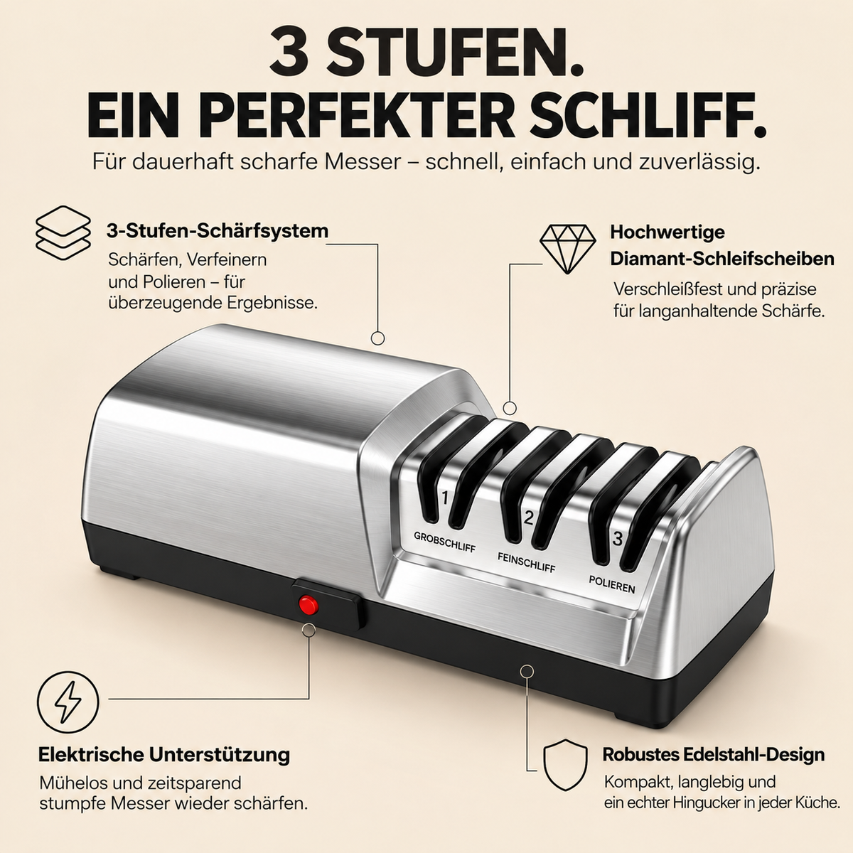 Sharpex – Elektrischer 3-Stufen-Messerschärfer