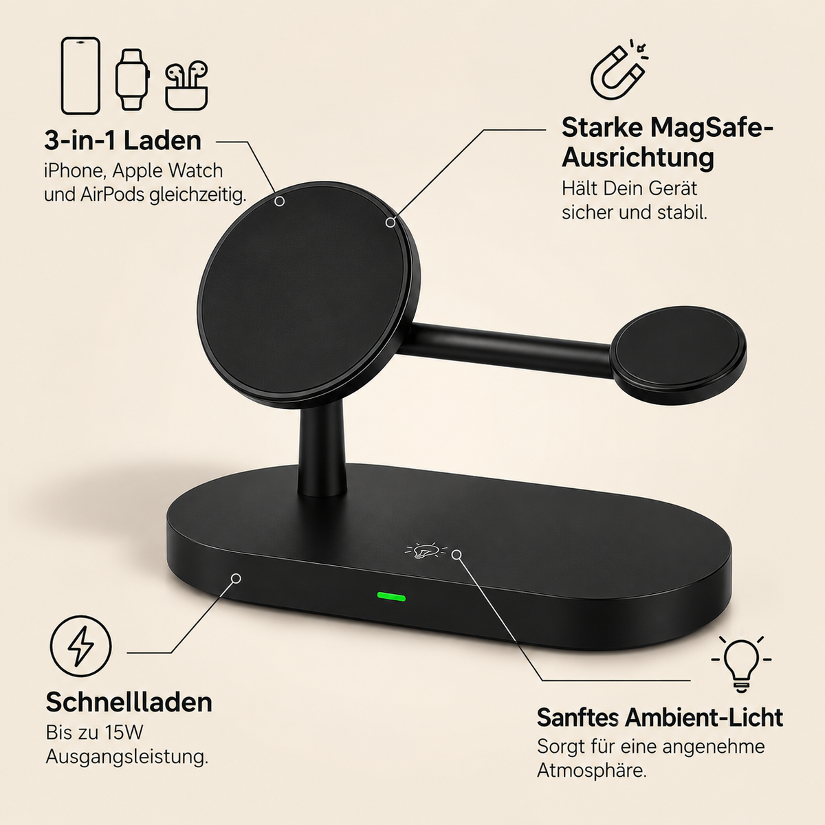 Aura – Eleganter 3-in-1 Magnet-Ladeständer
