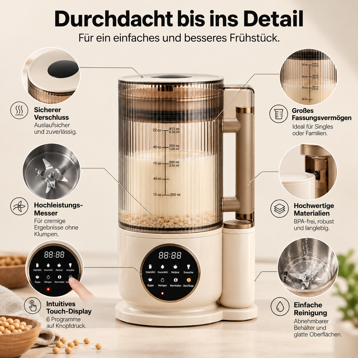 LumiMix – Multifunktionaler Sojamilch- & Frühstücks-Mixer