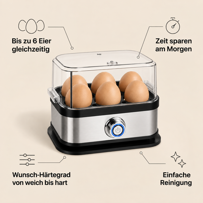 SunnyCook – Elektrischer Eierkocher | Perfektes Frühstück für bis zu 6 Eier