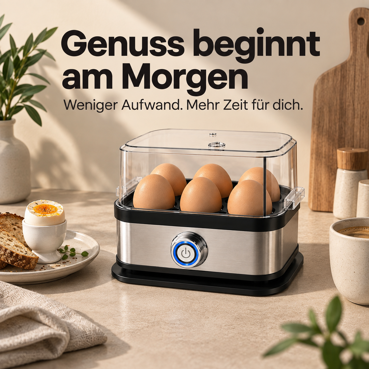SunnyCook – Elektrischer Eierkocher | Perfektes Frühstück für bis zu 6 Eier