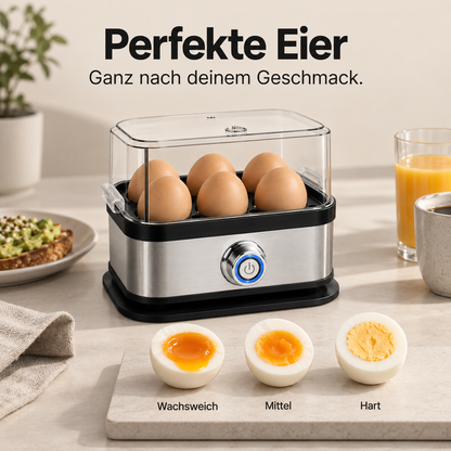 SunnyCook – Elektrischer Eierkocher | Perfektes Frühstück für bis zu 6 Eier