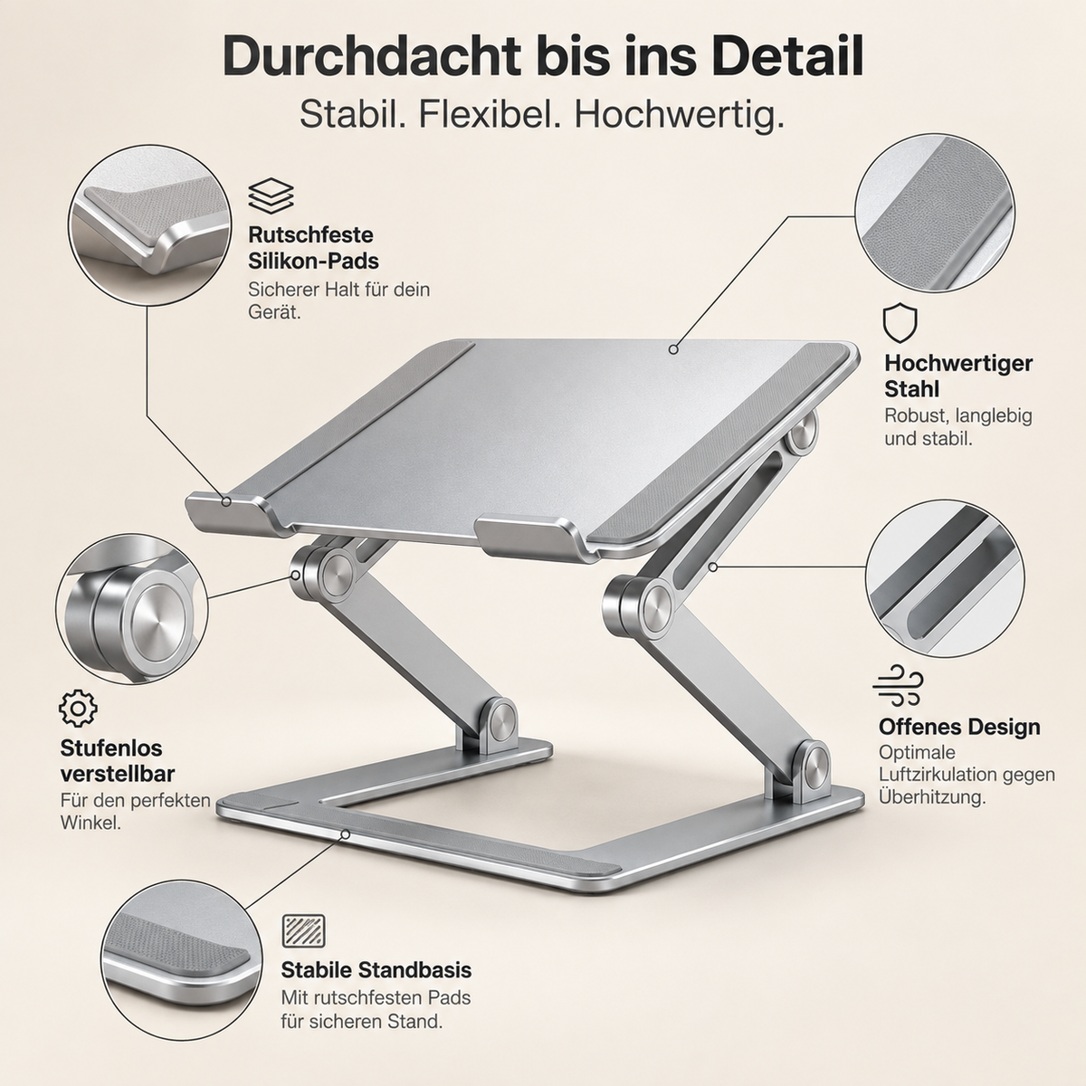 Laptix – Verstellbarer Laptop- & Tablet-Ständer aus Stahl bis 17 Zoll
