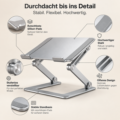 Laptix – Verstellbarer Laptop- & Tablet-Ständer aus Stahl bis 17 Zoll