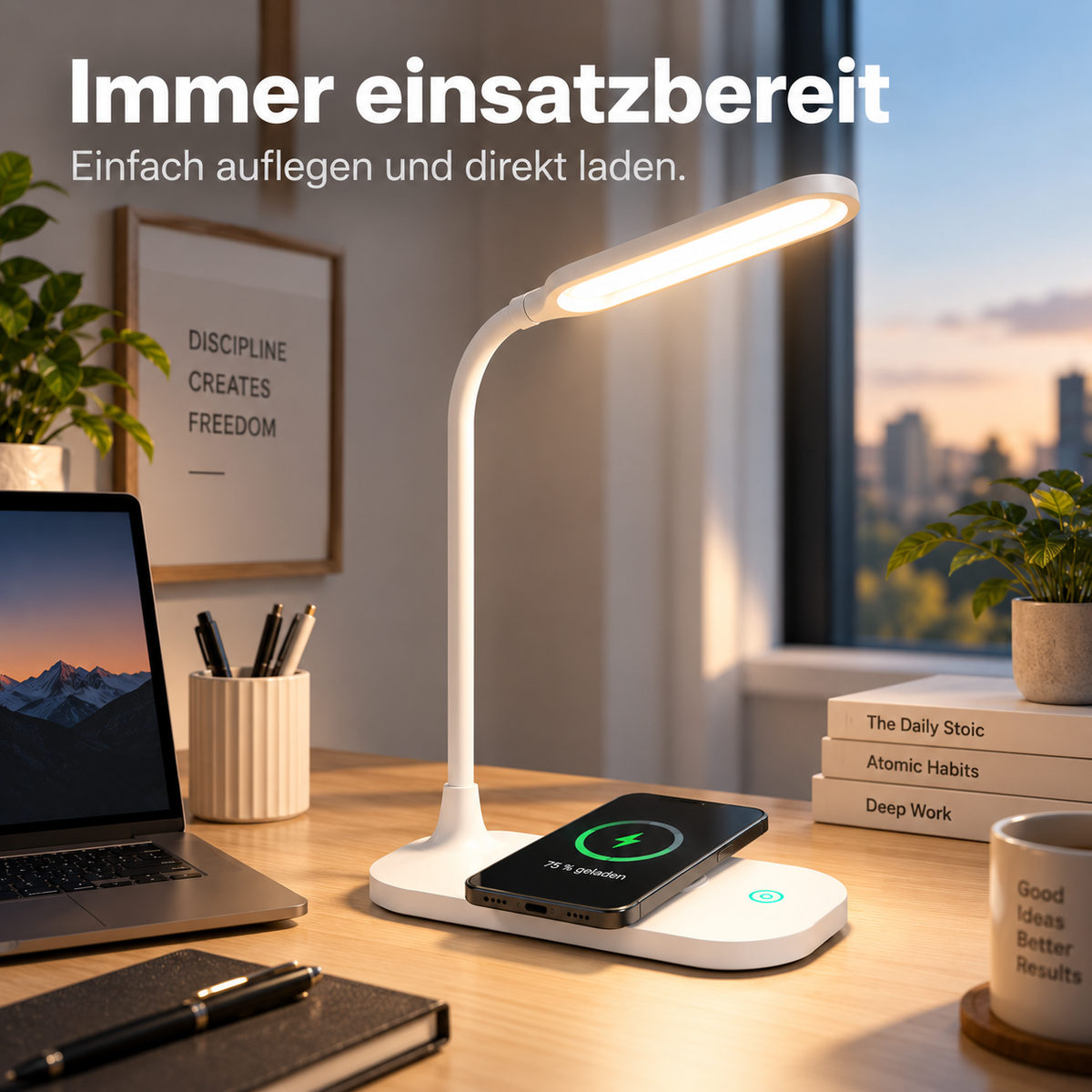 LumaCharge – 3-in-1 LED Schreibtischlampe mit Wireless Schnellladefunktion