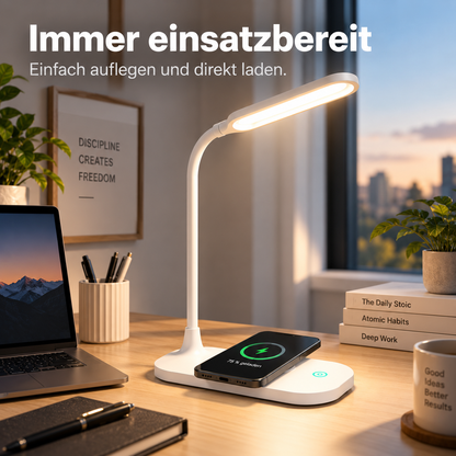 LumaCharge – 3-in-1 LED Schreibtischlampe mit Wireless Schnellladefunktion