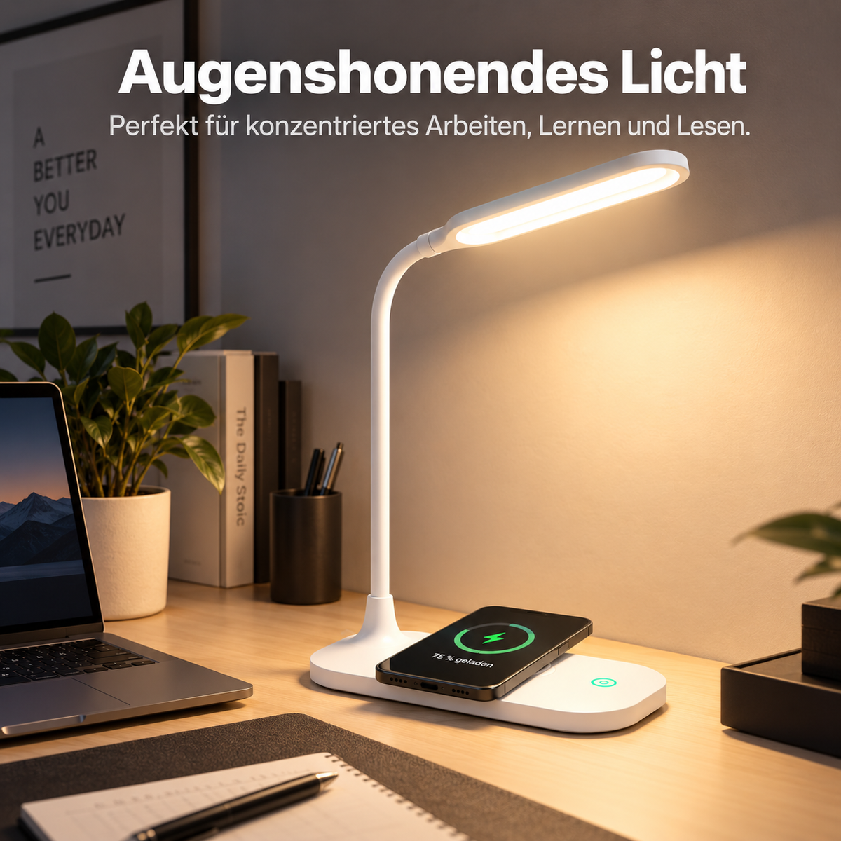 LumaCharge – 3-in-1 LED Schreibtischlampe mit Wireless Schnellladefunktion