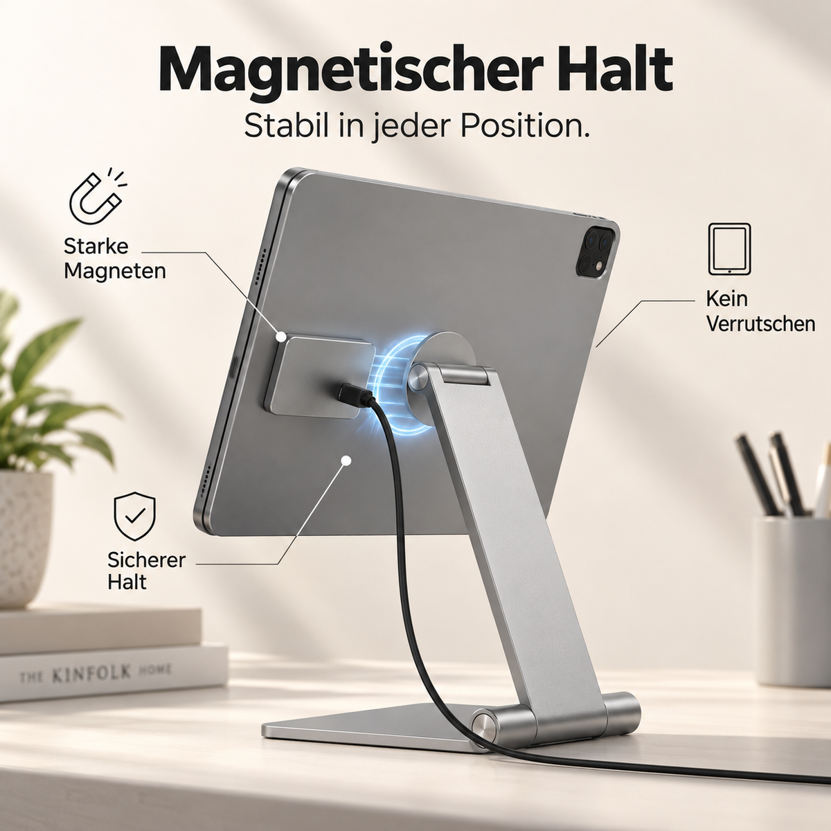 MagnoStand – Magnetischer iPad Ladeständer aus Aluminium
