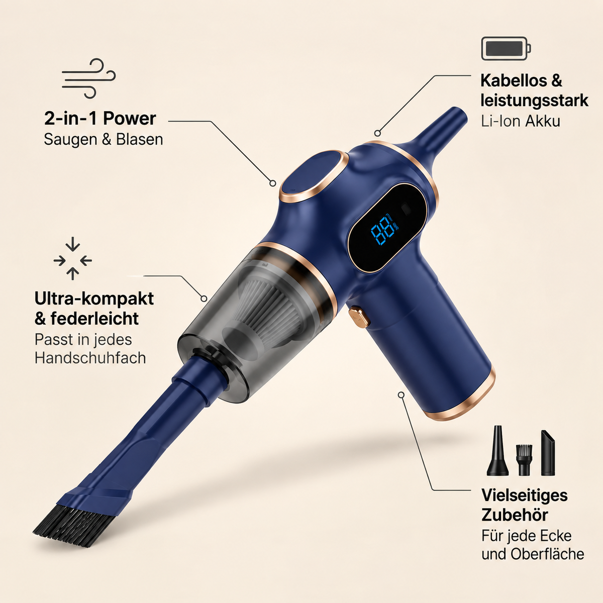 Vento – Kabelloser High-Power Mini-Staubsauger